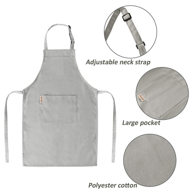 Aurya Kids Apron and Chef Hat Set-Adjustable Child Apron for Boys and Girls for Cooking Baking Light Gray - Image 2